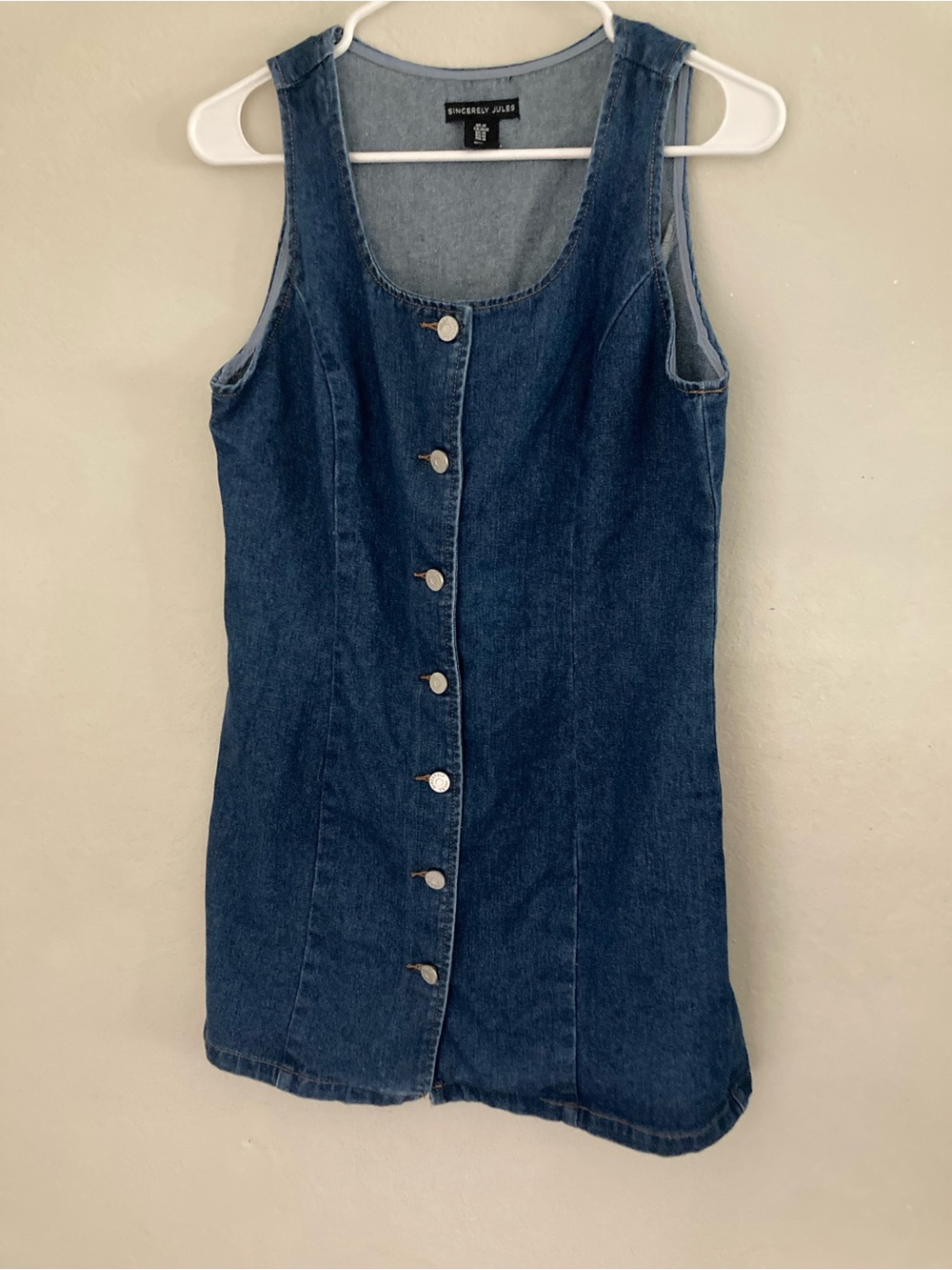 Sincerely Jules Dark Blue Denim Mini Dress with Front Buttons